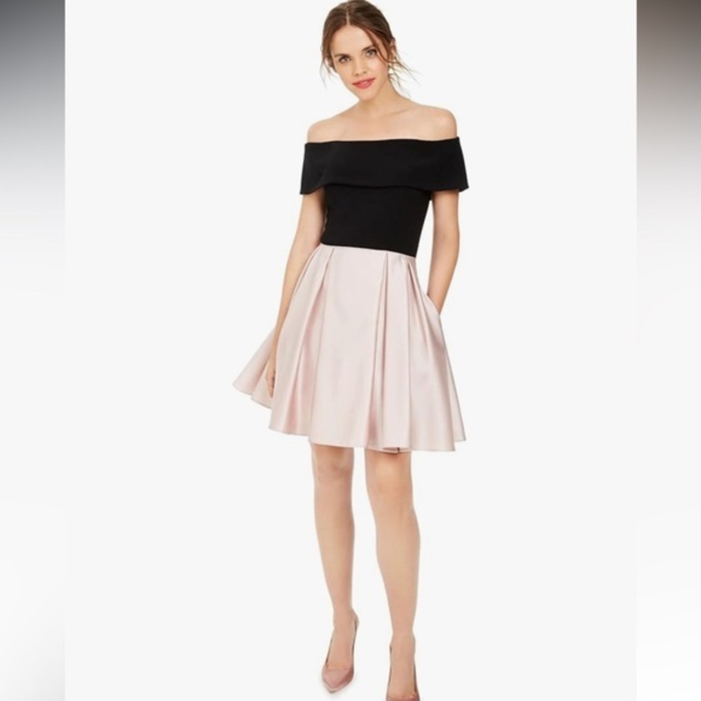 Betsy & Adam Short Off The Shoulder Party Dress with IYT TOP and Satin Skirt Sz8